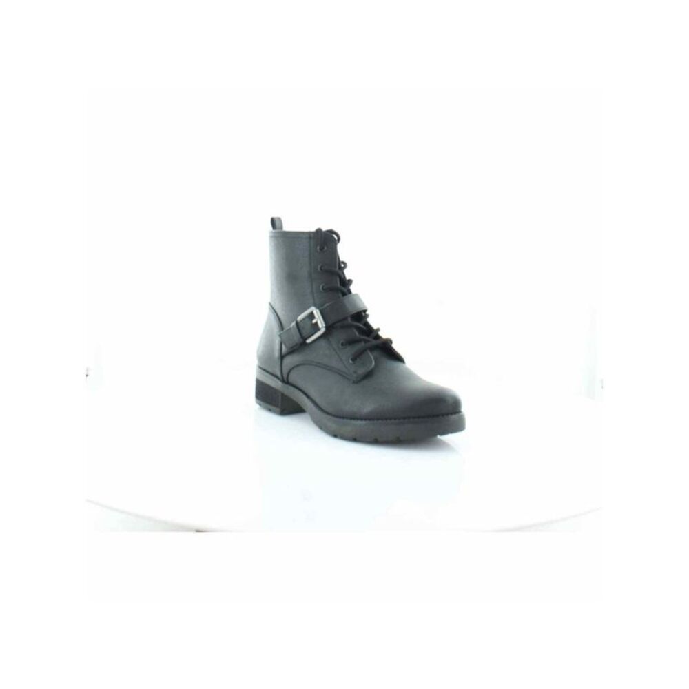 SOUL BY NATURALIZER Womens Black Back Up Quaid Toe Block Heel Combat Boots 8.5 M